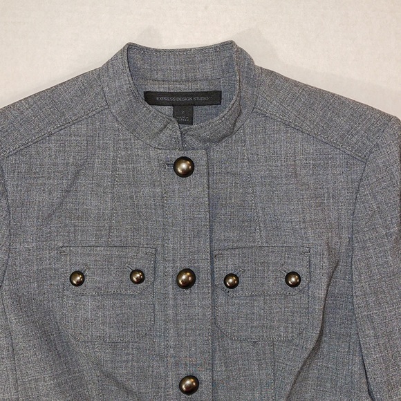 Express Design Studio Women's Heather Gray Military Suit Jacket 2 - Picture 5 of 10